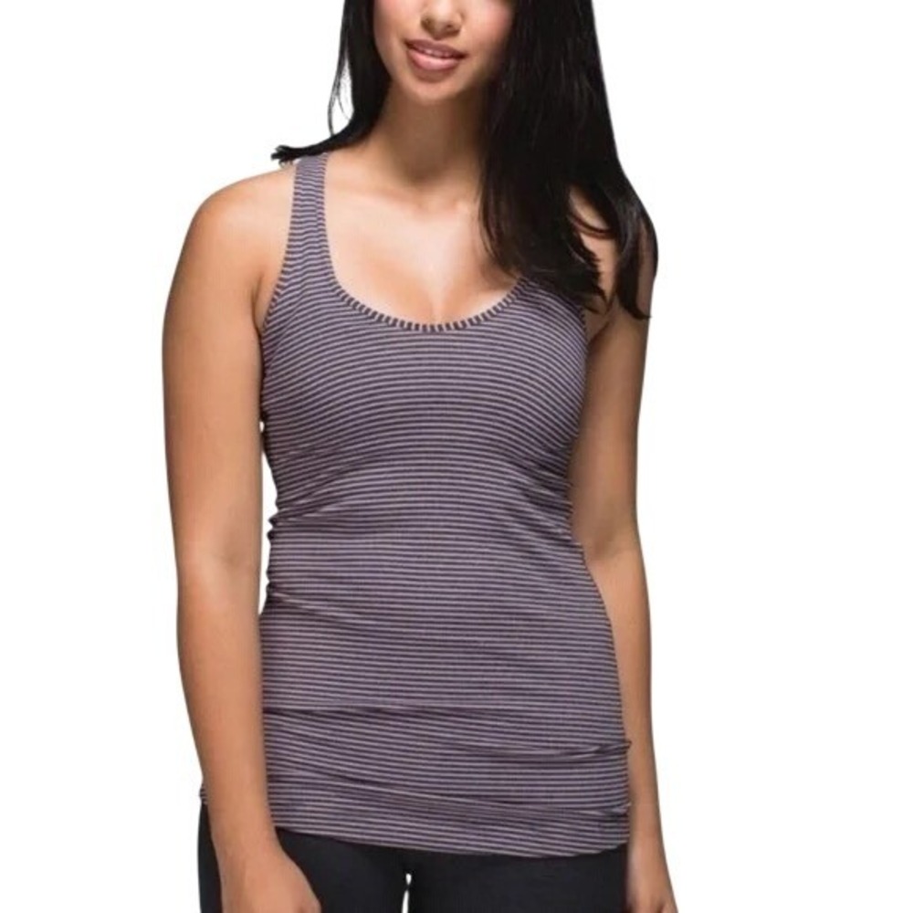Lululemon Cool Racer Back Tank Hyper Stripe Mauvelous Heathered Black Size 4